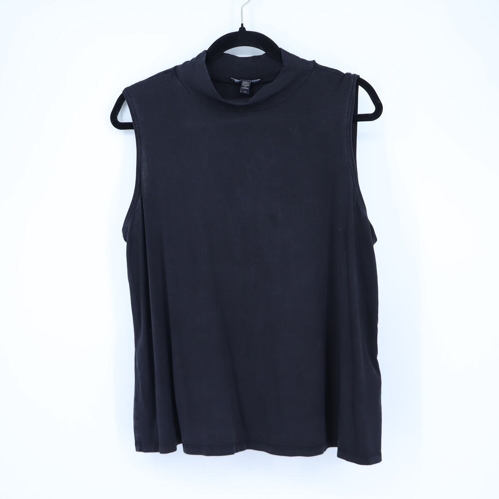Eileen Fisher Stretch Jersey Knit Tank Black Mock Neck Sleeveless Women's L